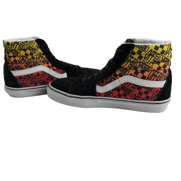 Vans Sk8 Hi Shoes Mens 8.5 Black Logo Flame Lace Up Hi Top Casual - Picture 4 of 10